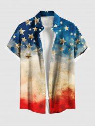 Plus Size Distressed Patriotic American Flag Print Button Pocket Shirt For Men -  
