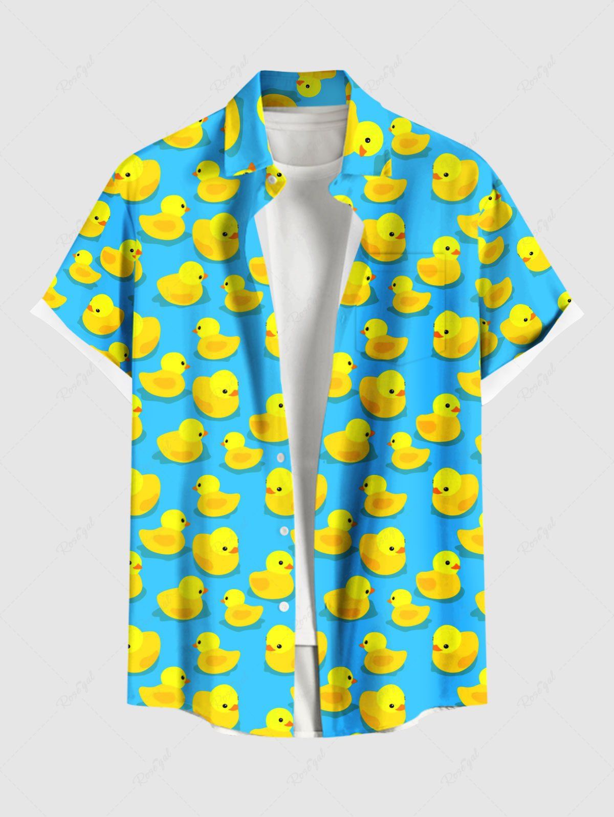 Hot Plus Size Ducks Print Buttons Pocket Hawaii Shirt For Men  