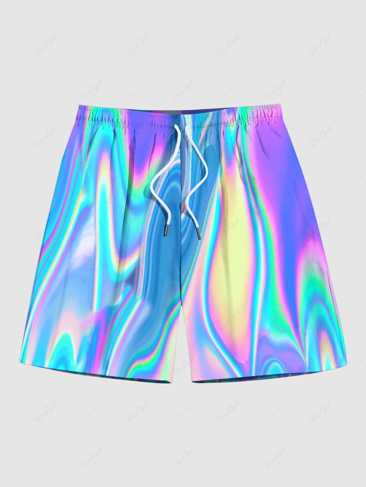 Online Plus Size Rainbow Light Beam Print Hawaii Beach Shorts For Men  