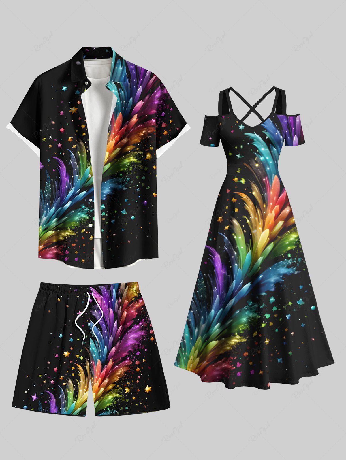 Tenue de Plage Costume Grande Taille Imprimée D'étoiles Smocké Coloré Noir 