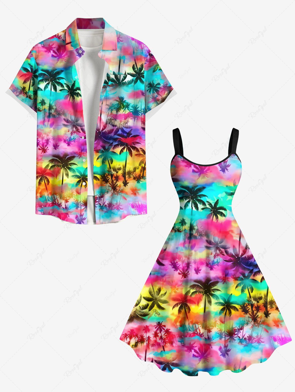 Tenue de Plage Grande Taille Imprimé Cocotiers Colorés Multi-A 