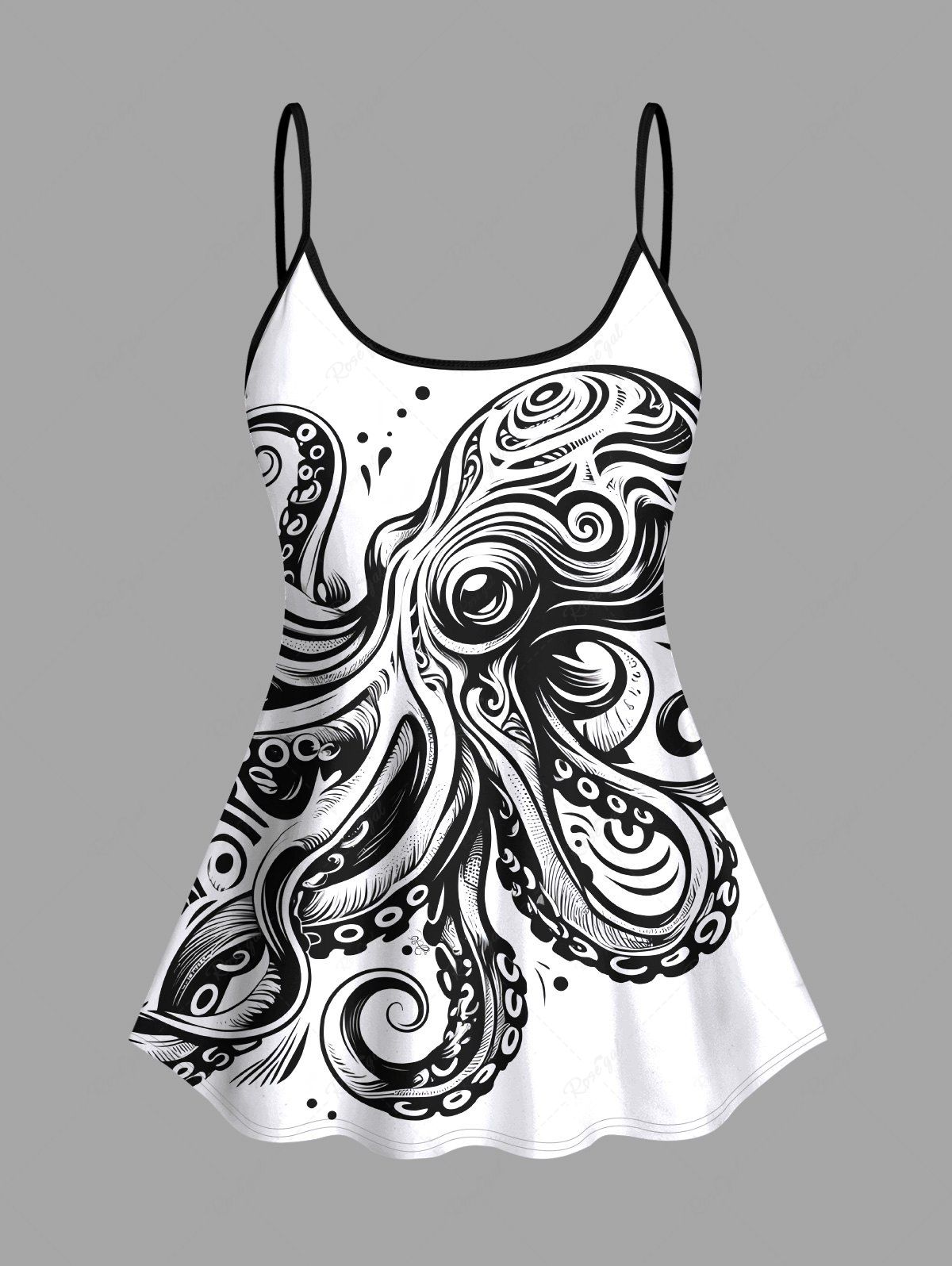 Chic Fashion Octopus Two Tone Print Hawaii Tankini Top(Adjustable Shoulder Strap)  
