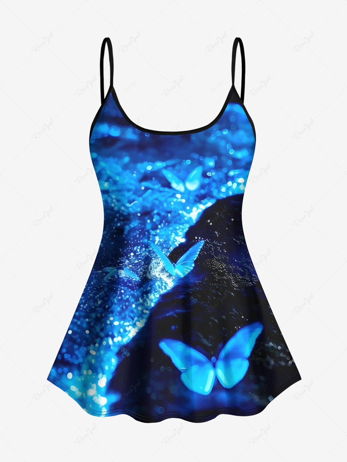 Cheap Glitter Butterfly Sea Print Hawaii Tankini Top(Adjustable Shoulder Strap)  