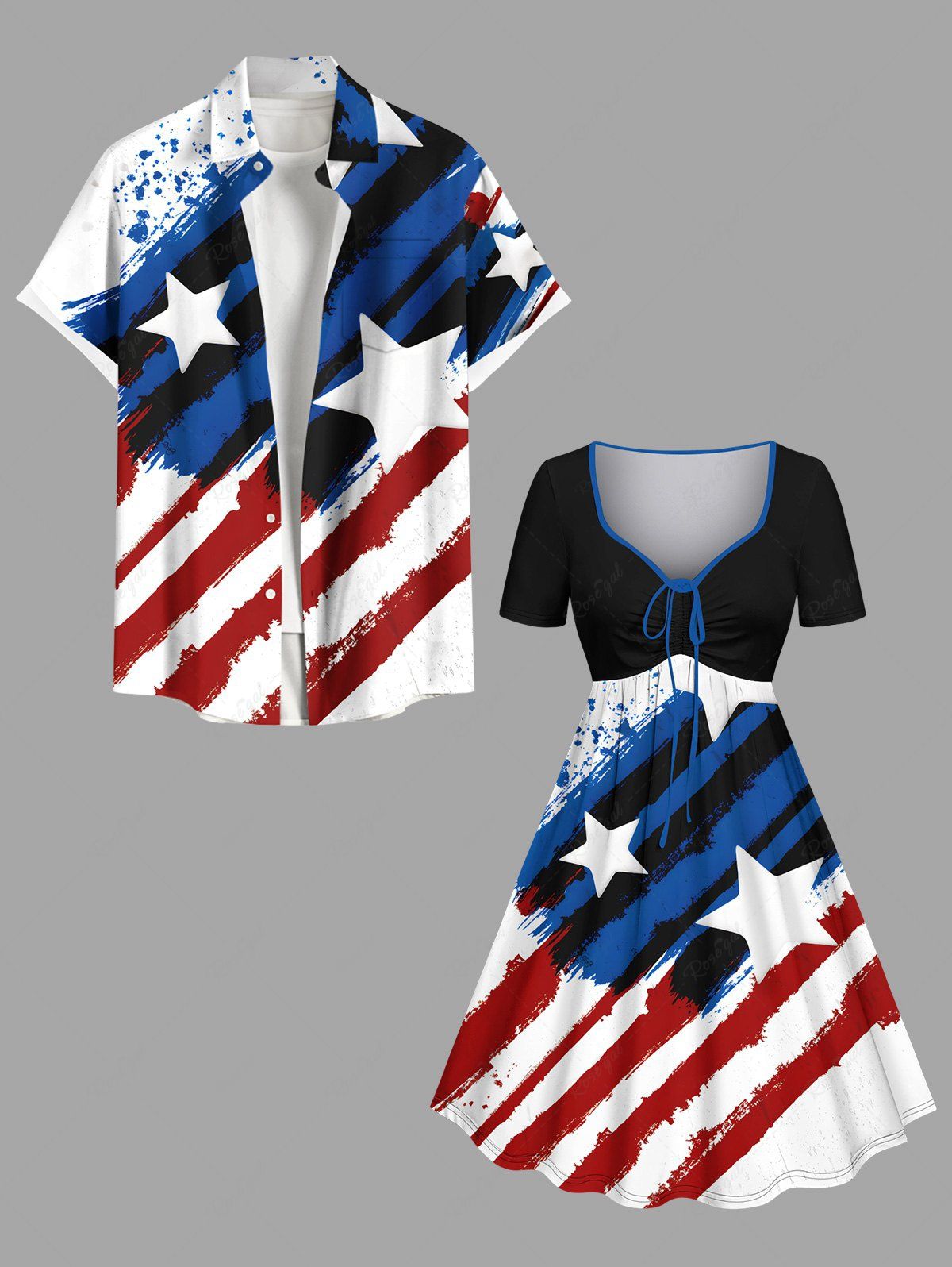 Shop Ink Painting Splatter Patriotic American Flag Print Plus Size Matching Outfit For Couples  
