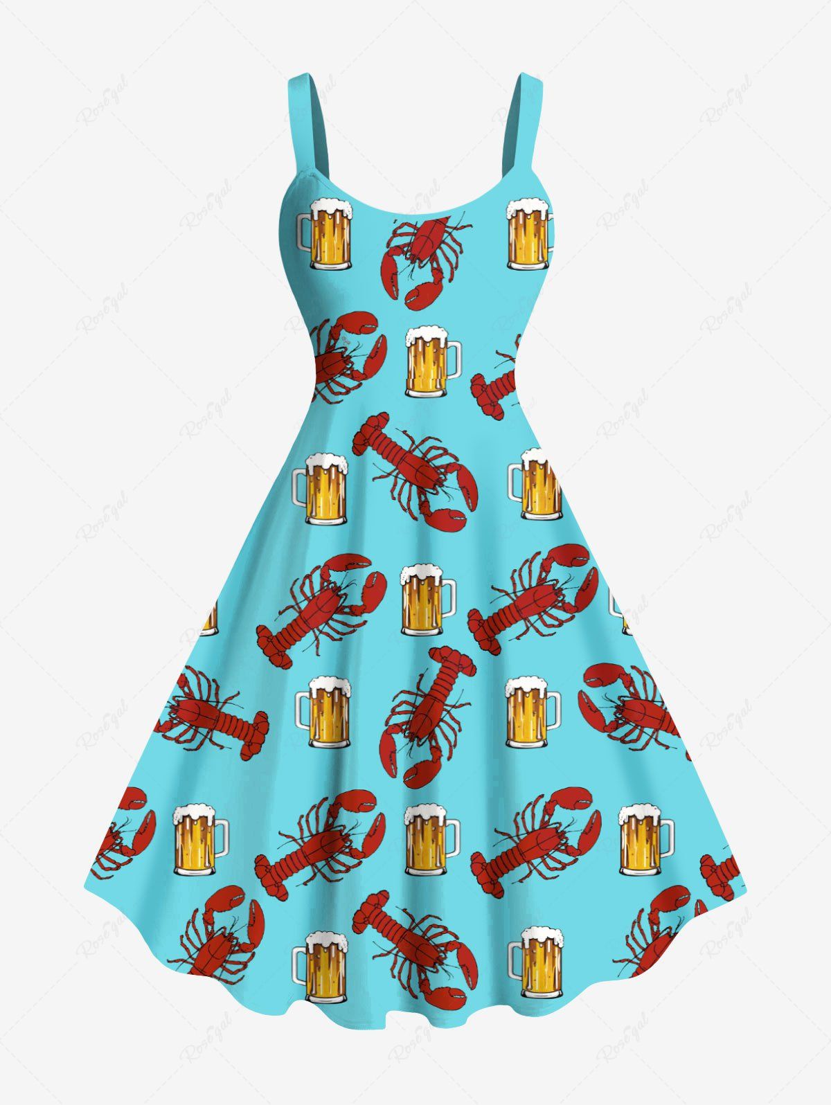 Unique Plus Size Beer Lobster Print Hawaii Tank Dress  