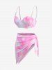 Ombre Tie Dye Print Shell Cup Chains Strap Tankini Top And Tie Asymmetrical Skirted 3 Piece Tankini Swimsuit -  