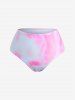 Ombre Tie Dye Print Shell Cup Chains Strap Tankini Top And Tie Asymmetrical Skirted 3 Piece Tankini Swimsuit -  