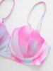 Ombre Tie Dye Print Shell Cup Chains Strap Tankini Top And Tie Asymmetrical Skirted 3 Piece Tankini Swimsuit -  