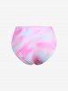 Ombre Tie Dye Print Shell Cup Chains Strap Tankini Top And Tie Asymmetrical Skirted 3 Piece Tankini Swimsuit -  