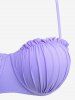 Ruffles Trim Shell Cup Tie Bowknot Top And Tropical Leaf Print Bottom Bikini Set -  