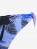 Ruffles Trim Shell Cup Tie Bowknot Top And Tropical Leaf Print Bottom Bikini Set -  