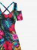 Plus Size Sunglasses Pineapple Tropical Flowers Leaf Print Cold Shoulder Crisscross Hawaii Maxi Dress -  