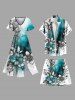 Plus Size Watercolor Flower Leaf Print Hawaii Beach Shorts For Men -  