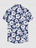 Plus Size Tropical Flowers Leaf Print Buttons Pocket Hawaii Shirt For Men -  