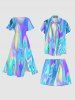 Plus Size Rainbow Light Beam Print Hawaii Beach Shorts For Men -  