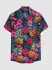 Plus Size Sunglasses Pineapple Tropical Flowers Leaf Print Buttons Pocket Hawaii Shirt For Men -  