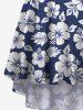 Robe Hawaïenne Haute Basse Fleur et Feuille Tropicale Imprimées de Grande Taille - Bleu profond M
