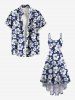 Robe Hawaïenne Haute Basse Fleur et Feuille Tropicale Imprimées de Grande Taille - Bleu profond M