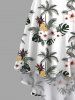 Robe Hawaïenne Haute Basse Fleur et Noix de Coco Imprimés de Grande Taille - Blanc 4X