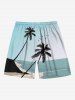 Plus Size Coconut Tree Sea Beach Bird Print Hawaii Drawstring Beach Shorts For Men -  