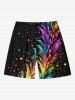 Plus Size Colorful Smoke Star Print Hawaii Drawstring Beach Shorts For Men -  