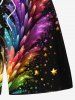 Plus Size Colorful Smoke Star Print Hawaii Drawstring Beach Shorts For Men -  