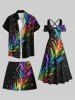 Plus Size Colorful Smoke Star Print Hawaii Drawstring Beach Shorts For Men -  