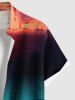 Plus Size Coconut Tree Sea Ombre Dusk Print Hawaii Button Pocket Shirt For Men -  