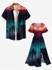 Plus Size Coconut Tree Sea Ombre Dusk Print Hawaii Split Pocket A Line Midi Dress -  