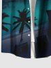 Plus Size Coconut Tree Sea Ombre Dusk Print Hawaii Button Pocket Shirt For Men -  