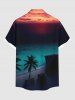 Plus Size Coconut Tree Sea Ombre Dusk Print Hawaii Button Pocket Shirt For Men -  