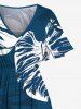 Robe Mi-Longue Feuille Tropicale Ombrée Ligne A de Grande Taille avec Poche - Bleu 4X