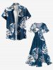 Robe Mi-Longue Feuille Tropicale Ombrée Ligne A de Grande Taille avec Poche - Bleu 4X