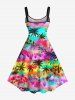 Plus Size Colorful Ombre Coconut Tree Print Hawaii A Line Tank Dress -  