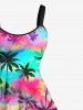 Plus Size Colorful Ombre Coconut Tree Print Hawaii A Line Tank Dress -  