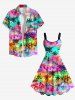 Plus Size Colorful Ombre Coconut Tree Print Hawaii A Line Tank Dress -  