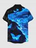 Plus Size Glitter Butterfly Sea Print Hawaii Button Pocket Shirt For Men -  
