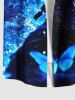 Plus Size Glitter Butterfly Sea Print Hawaii Button Pocket Shirt For Men -  