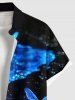 Plus Size Glitter Butterfly Sea Print Hawaii Button Pocket Shirt For Men -  