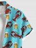 Plus Size Beer Lobster Print Buttons Pocket Hawaii Shirt For Men -  