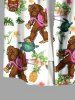 Plus Size Gorillas Coconut Tree Flowers Pineapple Masks Print Buttons Pocket Hawaii Shirt For Men -  
