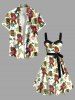 Plus Size Gorillas Coconut Tree Flowers Pineapple Masks Print Buttons Turn Down Collar Hawaii Dress With A Belt -  