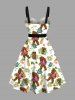Plus Size Gorillas Coconut Tree Flowers Pineapple Masks Print Buttons Turn Down Collar Hawaii Dress With A Belt -  