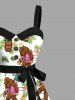 Plus Size Gorillas Coconut Tree Flowers Pineapple Masks Print Buttons Turn Down Collar Hawaii Dress With A Belt -  