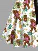 Plus Size Gorillas Coconut Tree Flowers Pineapple Masks Print Buttons Turn Down Collar Hawaii Dress With A Belt -  