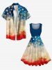 Plus Size Distressed Patriotic American Flag Print Vintage 1950s Swing A Line Dress -  