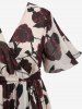 Plus Size Rose Flower Vine Print Split Pocket Surplice A Line Maxi Dress with Removable Tied Belt -  