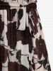 Plus Size Rose Flower Vine Print Split Pocket Surplice A Line Maxi Dress with Removable Tied Belt -  