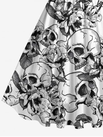 Skulls Flowers Print Plus Size Matching Hawaii Beach Outfit For Couples
