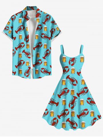 Beer Lobster Print Plus Size Matching Hawaii Beach Outfit For Couples